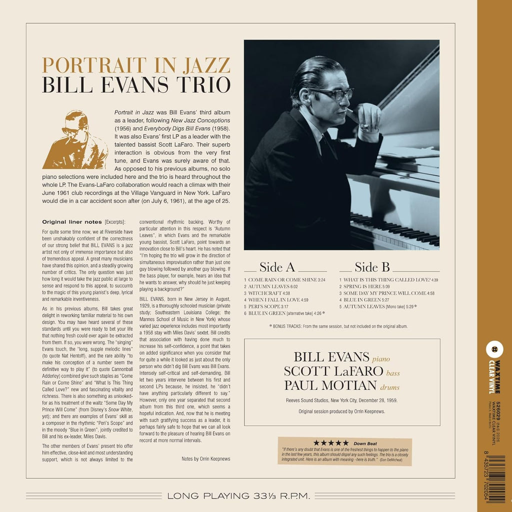 Bill Evans Trio - Portrait In Jazz (Limited Edition, 180 Gram Crystal Clear Vinyl with Bonus Tracks) [Import] Vinyl