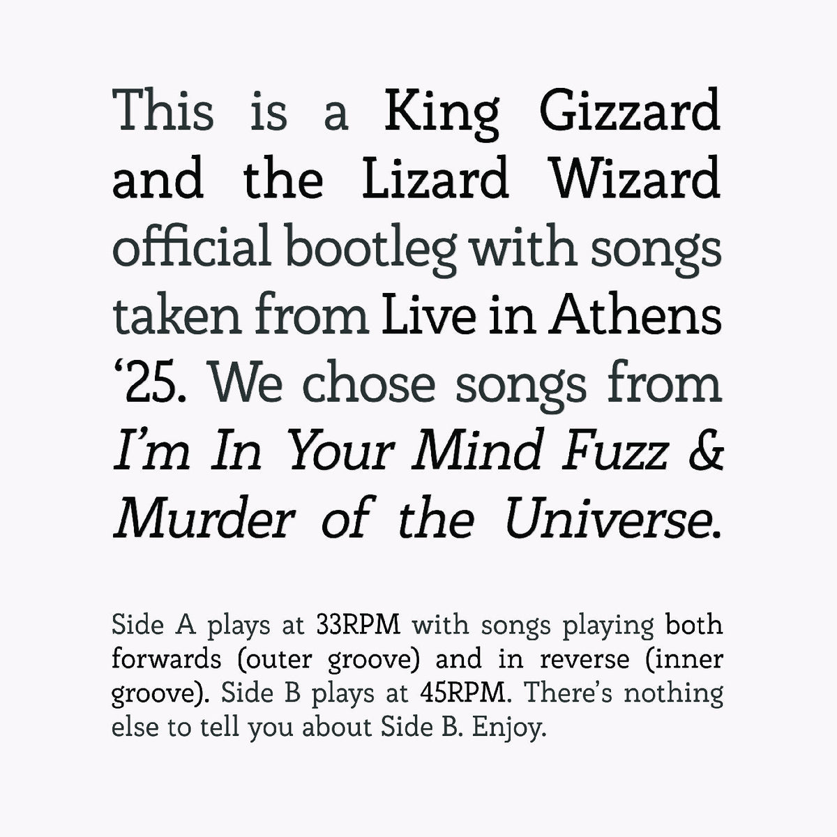 King Gizzard and the Lizard Wizard - Songs From I'M In Your Mind Fuzz & Murder Of The Universe Live In Athens '25 Vinyl
