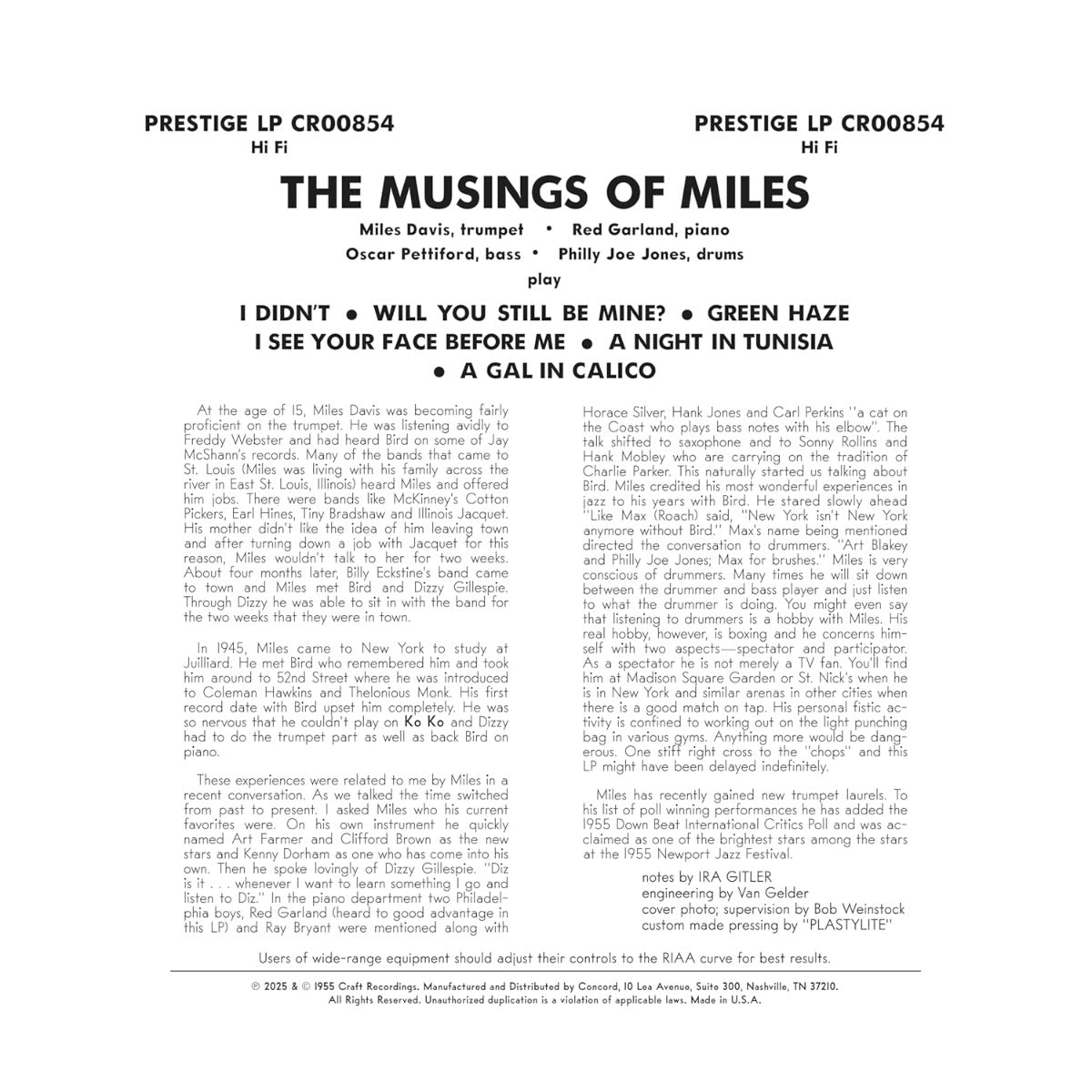 Miles Davis All Stars - The Musings Of Miles (Original Jazz Classics Series) (180 Gram Vinyl) Vinyl