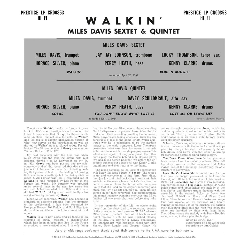 Miles Davis All Stars - Walkin' (Original Jazz Classics Series) (180 Gram Vinyl) Vinyl
