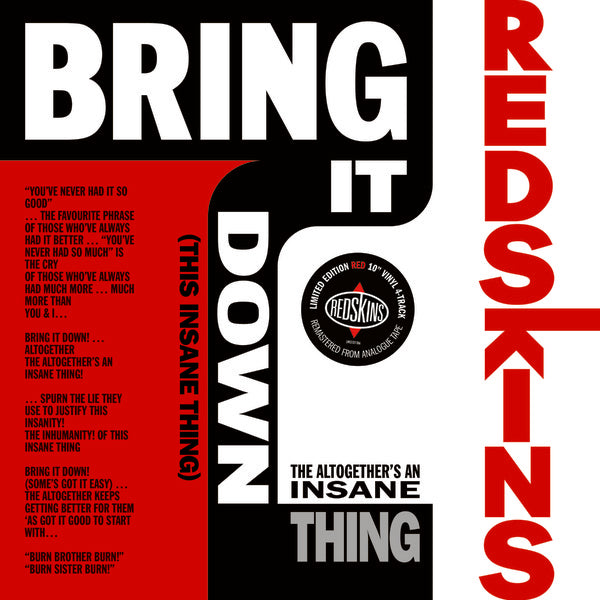 THE REDSKINS - Bring It Down (This Insane Thing) Vinyl 10"