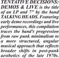 The Talking Heads - Tentative Decisions: Demos & Live (With Bonus 7") Vinyl