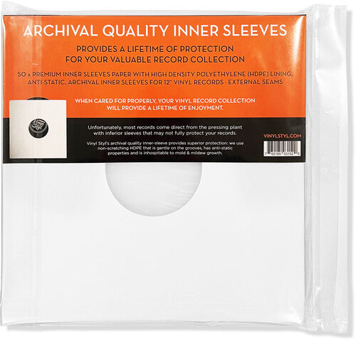 Vinyl Styl - Vinyl Styl® 12 Inch Archival Inner Record Sleeves - HDPE-Lined - 50 Count (White) Inner Record Sleeves